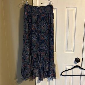 Anthropologie Blue paisley print Maxi Skirt with Ruffled Tiers size 12 NWT